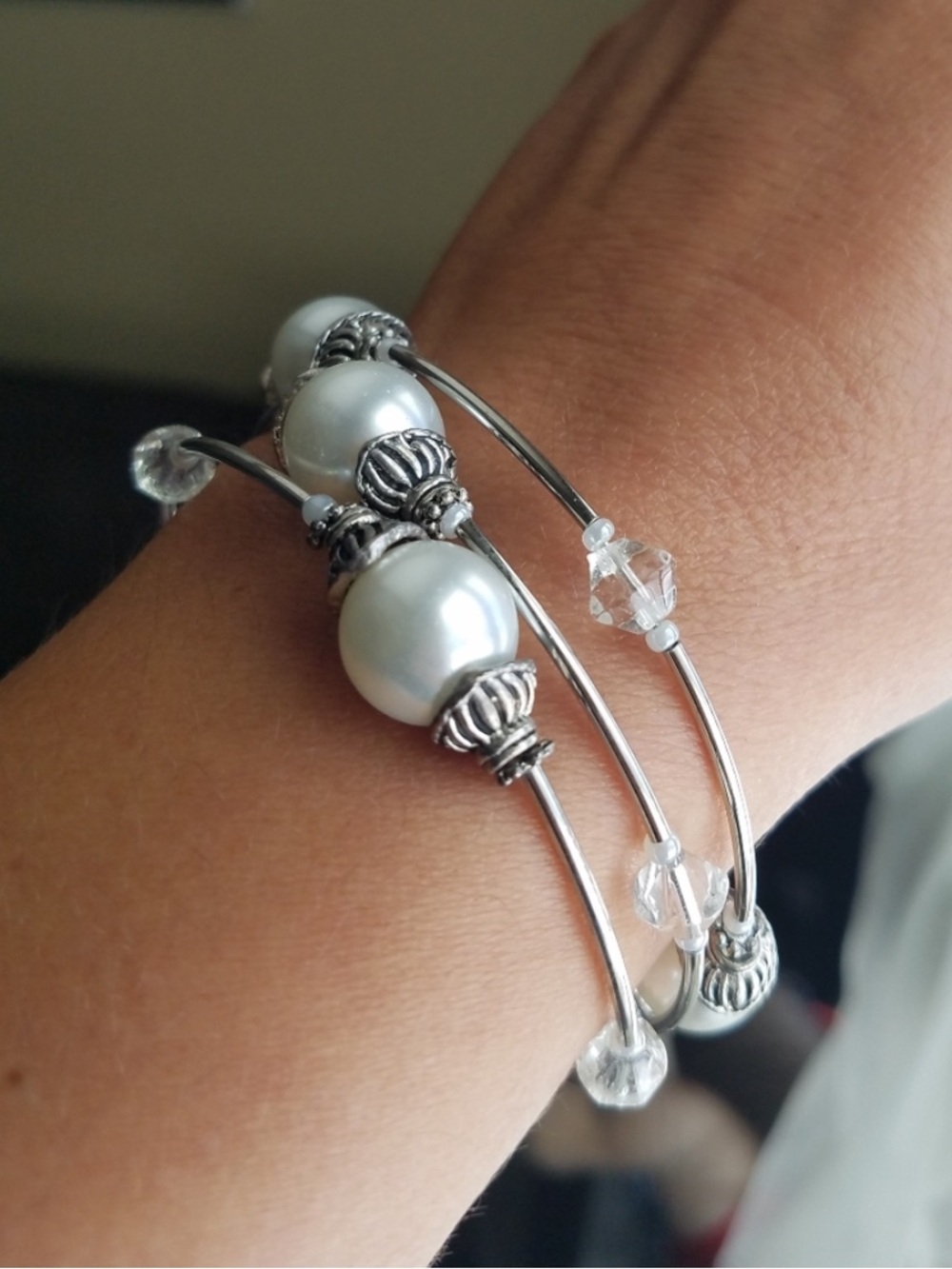 Faux pearl & Crystal Wrap Bracelet